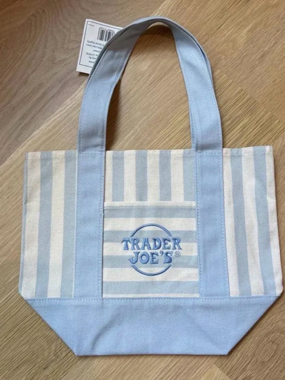 Trader Joe’s Striped Green Mini Canvas Tote Bag in Light Blue